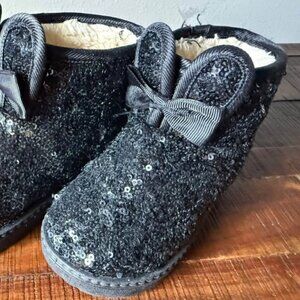 Black Sequin Furry-lined Booties KIDS Size 9